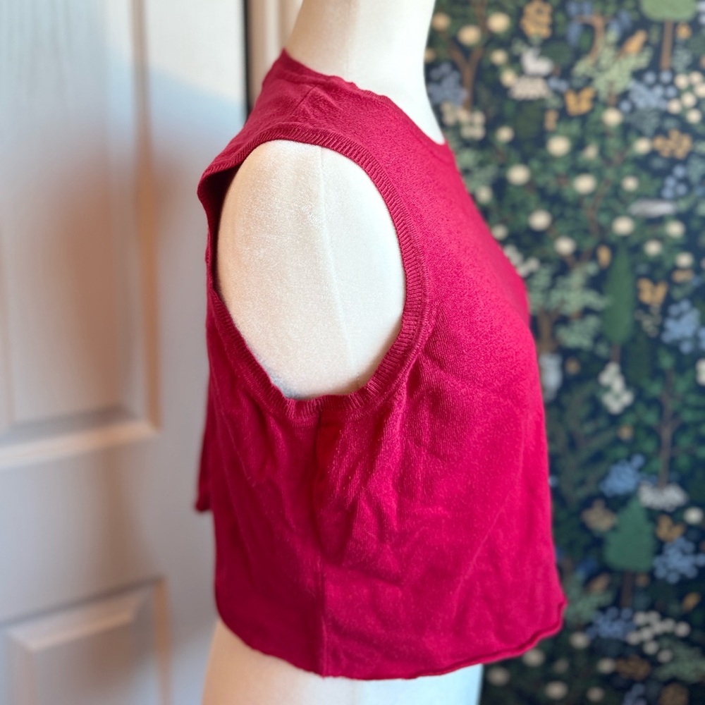 Charter Club Bold Red Knit Sweater Top 90s cute cropped cozy crew neck - Picture 2 of 6